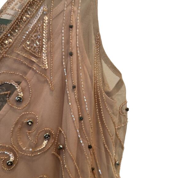 Adrianna Papell Night Bugeln Beaded Long Maxi Gown Dress In Champagne Gold 8 - Picture 9 of 14